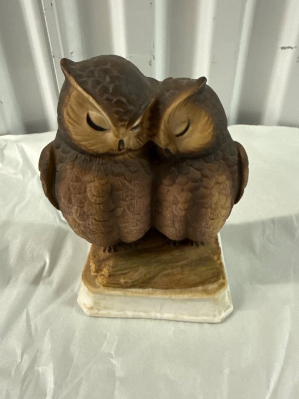 Vintage Gorham Gift Hand painted Owl Couple Porcelain Music Figurine-Working